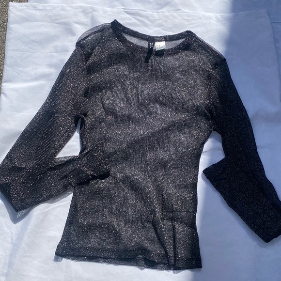 Divided Sheer Sparkly Black Women’s Shirt - Picture 1 of 3
